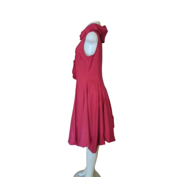 Samuel Dong Red Bubble Dress W/ Asymmetrical Ruffle Collar & Sleeveless Fit Medi - Picture 6 of 10